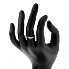 Zaręczynowy srebrny pierścionek 925, okrągła przejrzysta cyrkonia, błyszczące pasy na ramionach