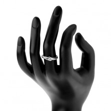 Zaręczynowy pierścionek ze srebra 925, rozdzielone faliste ramiona, bezbarwne cyrkonie 
