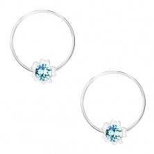 Okrągłe kolczyki, srebro 925, jasnoniebieski kryształ Swarovskiego, kwiat