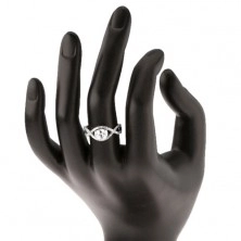 Srebrny pierścionek 925, splecione cyrkoniowe linie, owalna wyszlifowana cyrkonia