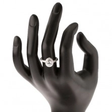 Zaręczynowy pierścionek, srebro 925, podwójna oprawa, okrągła bezbarwna cyrkonia