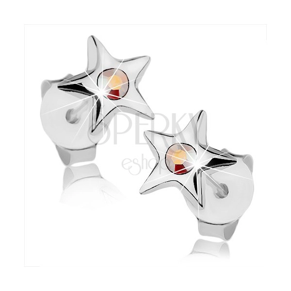 Srebrne kolczyki 925, lśniąca gwiazdeczka z tęczowym kryształkiem Swarovski