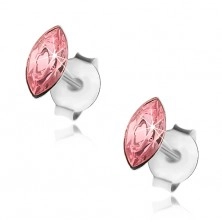 Srebrne kolczyki 925, różowe ziarenko, Swarovski kryształ, sztyfty