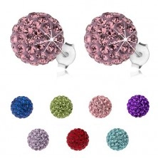 Srebrne kolczyki 925, błyszczące kuleczki z kryształkami Preciosa, 10 mm