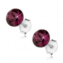 Srebrne 925 kolczyki, okrągły fioletowy kryształ Swarovski, 6 mm