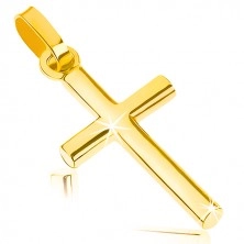 Zawieszka z żółtego 9K złota - mały łaciński krzyż, gładka lśniąca powierzchnia