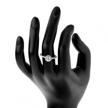 Zaręczynowy pierścionek, srebro 925, okrągła przezroczysta cyrkonia z lśniącym konturem