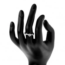 Zaręczynowy pierścionek, srebro 925, faliste przeplecione ramiona, przezroczysta cyrkonia