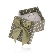 Prezentowe pudełeczko na pierścionek lub kolczyki, zielona powierzchnia, kropki, kokarda