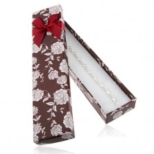 Prezentowe pudełeczko na naszyjnik lub bransoletkę, brązowy odcień, białe kwiaty