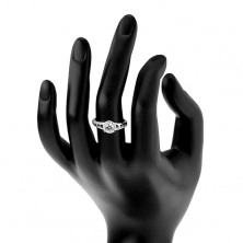 Zaręczynowy pierścionek, srebro 925, błyszczące ramiona z wycięciami, okrągła cyrkonia