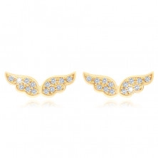 Złote kolczyki 585 - błyszczące anielskie skrzydła wyłożone przezroczystymi cyrkoniami
