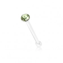 Prosty piercing ze srebra 925, okrągła lśniąca cyrkonia zielonego koloru