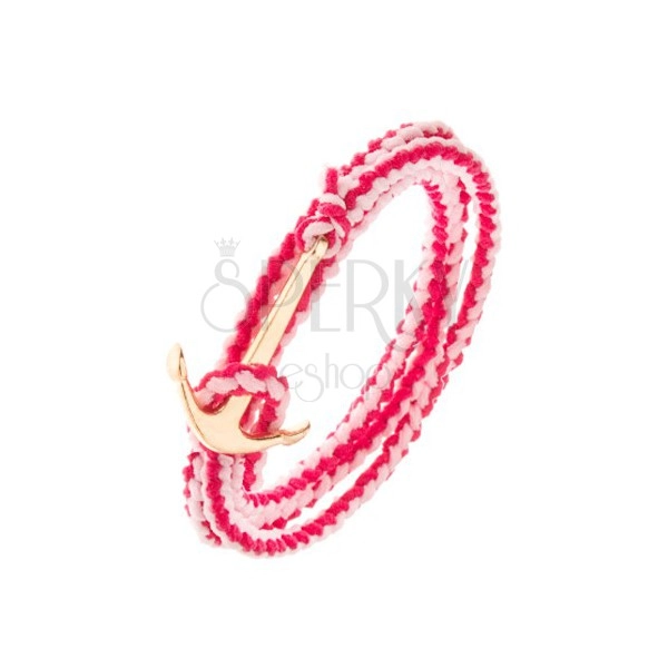 Pleciona bransoletka na owinięcie wokół ręki, różowy kolor, lśniąca kotwica