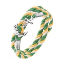 Kolorowa bransoletka na rękę w zielonym, żółtym i białym kolorze, lśniąca kotwica