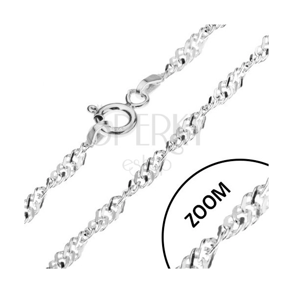 Spiralnie skręcony srebrny łańcuszek 925, płaskie ogniwa, szerokość 2,4 mm, długość 455 mm