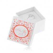 Lśniące białe pudełeczko na pierścionek, kolczyki lub zawieszkę, czerwony druk, napis