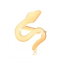 Złoty piercing do nosa 585, zagięty - falisty wąż, lśniąca płaska powierzchnia