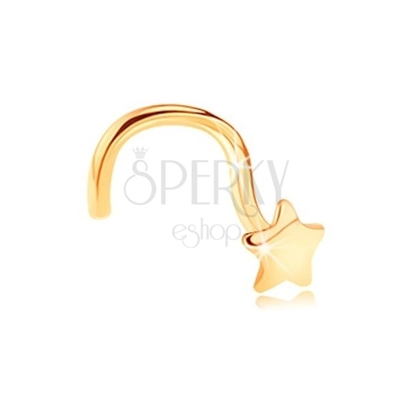 Złoty zagięty piercing do nosa 585 -lśniąca pięcioramienna gwiazda