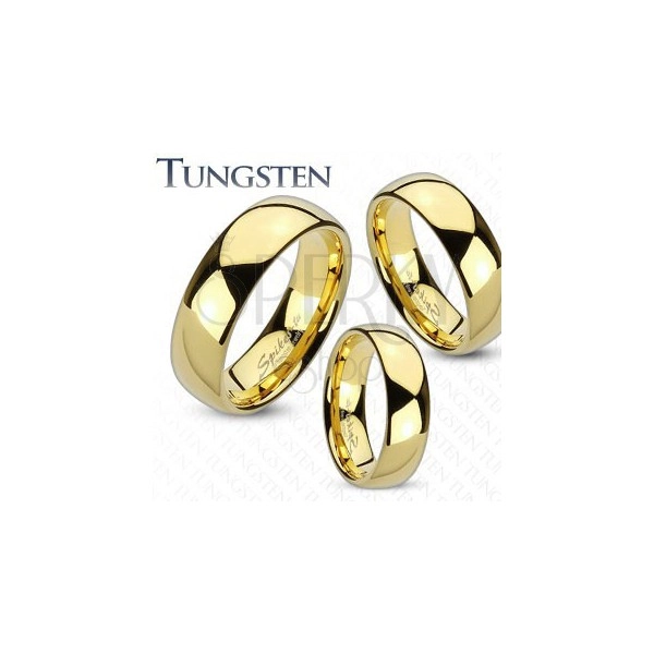 Tungstenowy pierścionek złotego koloru, lśniąca i gładka powierzchnia, 4 mm