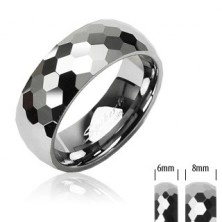 Wolframowy pierścionek srebrnego koloru, wyszlifowane lśniące sześciokąty, 6 mm 