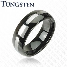 Czarna obrączka Tungsten, pas srebrnego koloru, zaokrąglona powierzchnia, 8 mm