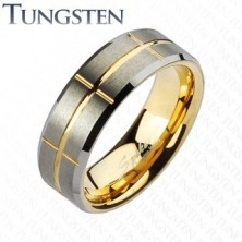 Dwukolorowa obrączka Tungsten, złoty i srebrny odcień, nacięcia, 8 mm