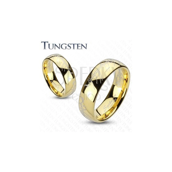 Obrączka Tungsten, zaokrąglona powierzchnia złotego koloru, motyw Władcy Pierścieni, 6 mm 