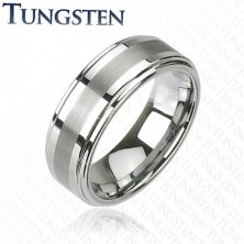Pierścionek Tungsten w ciemnoszarym lśniącym odcieniu, wyszlifowany środkowy pas, 8 mm
