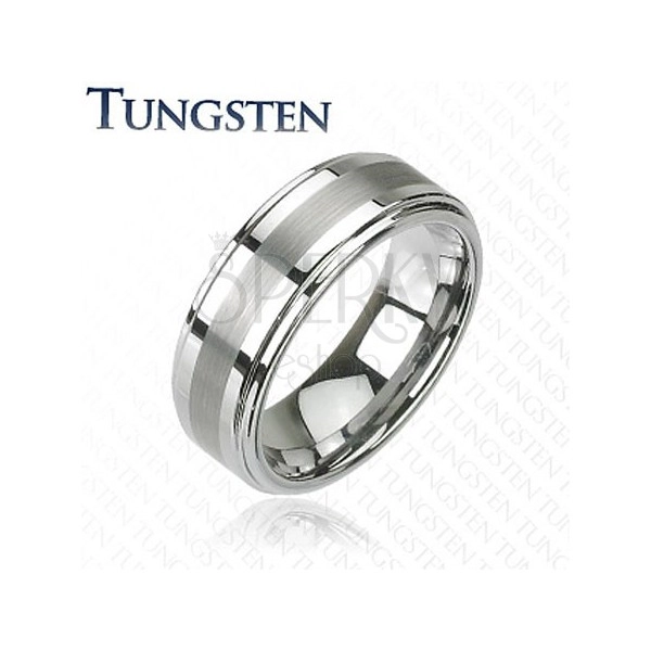 Pierścionek Tungsten w ciemnoszarym lśniącym odcieniu, wyszlifowany środkowy pas, 8 mm