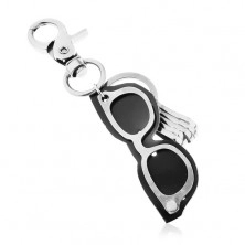 Zawieszka na klucze o patynowanej powierzchni, szaro-czarne okulary ze skóry i stali