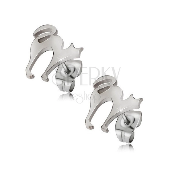 Kolczyki wkręty ze stali chirurgicznej - lśniący kot srebrnego koloru