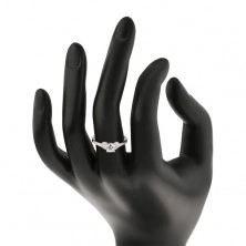 Zaręczynowy pierścionek, srebro 925 - błyszcząca kokardka z przezroczystych cyrkonii