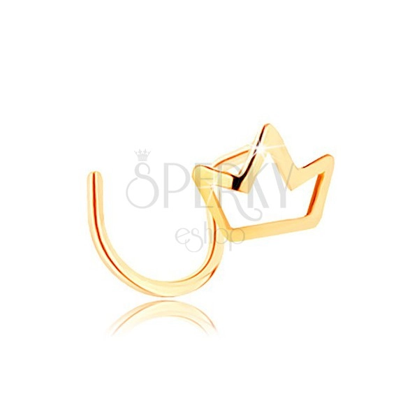Piercing do nosa z żółtego 14K złota - kontur małej błyszczącej korony