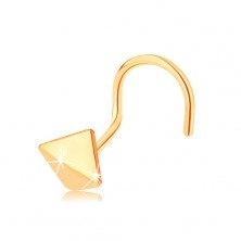 Złoty piercing do nosa 585, zagięty - lśniący wygięty kwadrat