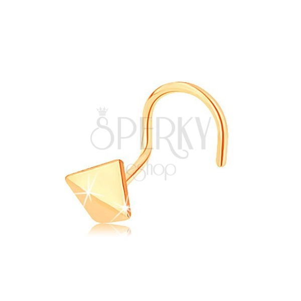 Złoty piercing do nosa 585, zagięty - lśniący wygięty kwadrat