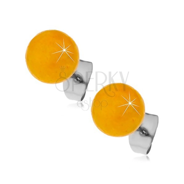 Stalowe kolczyki wkręty, żółto-pomarańczowe kuleczki, 8 mm