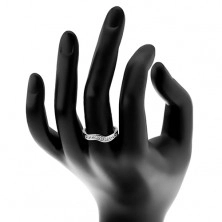 Błyszczący pierścionek ze srebra 925, falista linia, przezroczyste cyrkoniowe kwadraciki