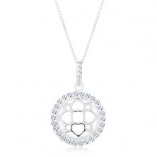 Srebrny 925 naszyjnik, łańcuszek i zawieszka, błyszczący okrąg, wypukły ornament