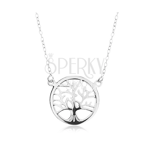 Srebrny naszyjnik 925, łańcuszek i zawieszka - lśniące drzewo życia w kółku