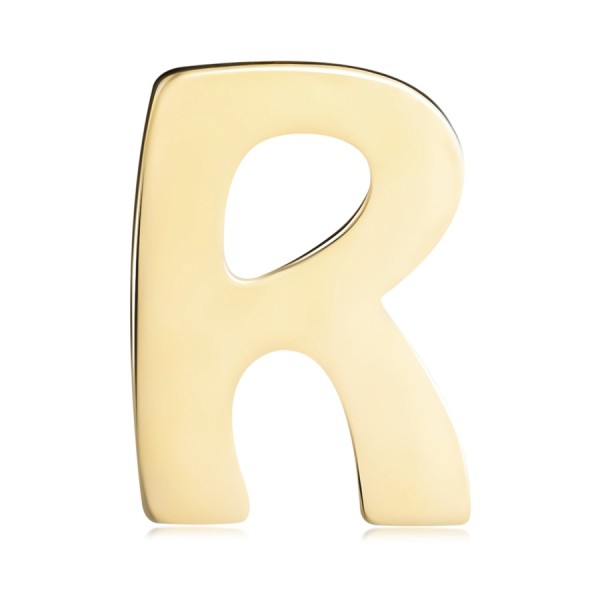 Złota 14K zawieszka o lśniącej i gładkiej powierzchni, drukowana litera R