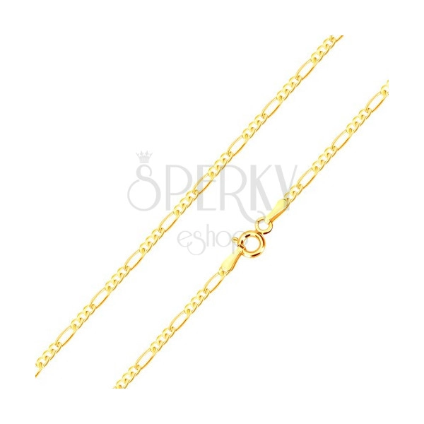 Łańcuszek z żółtego złota 9K - trzy małe owalne ogniwa i jedno podłużne, 450 mm