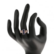 Srebrny 925 pierścionek w miedzianym odcieniu, ciemnoniebieskie oszlifowane owale, faliste ramiona 