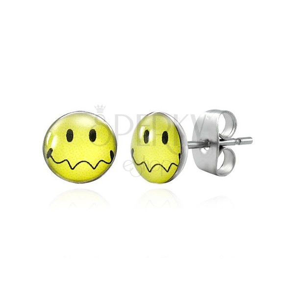 Kolczyki ze stali - żółty uśmiech z falistymi ustami, wkręty