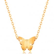 Złoty 14K naszyjnik - lśniący łańcuszek, mały motyl o gładkiej powierzchni