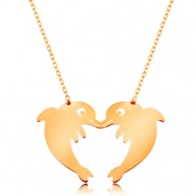 Złoty naszyjnik 585 - subtelny łańcuszek, dwa delfiny tworzące zarys serca
