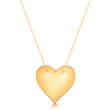 Naszyjnik z żółtego 585 złota - symetryczne płaskie serce, subtelny łańcuszek
