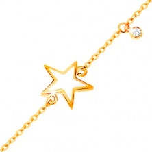 Złota bransoletka 585 - biała emaliowana gwiazdeczka, cyrkonia bezbarwnego koloru