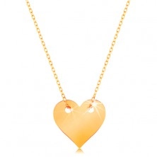 Naszyjnik z żółtego 585 złota - małe symetryczne płaskie serce, subtelny łańcuszek