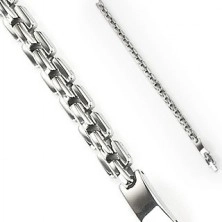 Stalowa bransoletka srebrnego koloru, lśniący łańcuszek z kanciastych ogniw